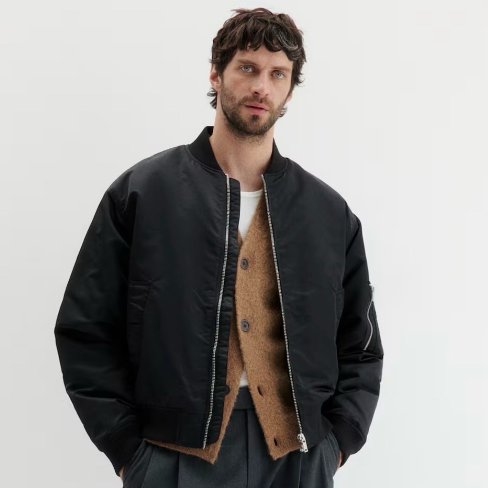 Men's Black Bomber Jacket - Picture 2 of 8